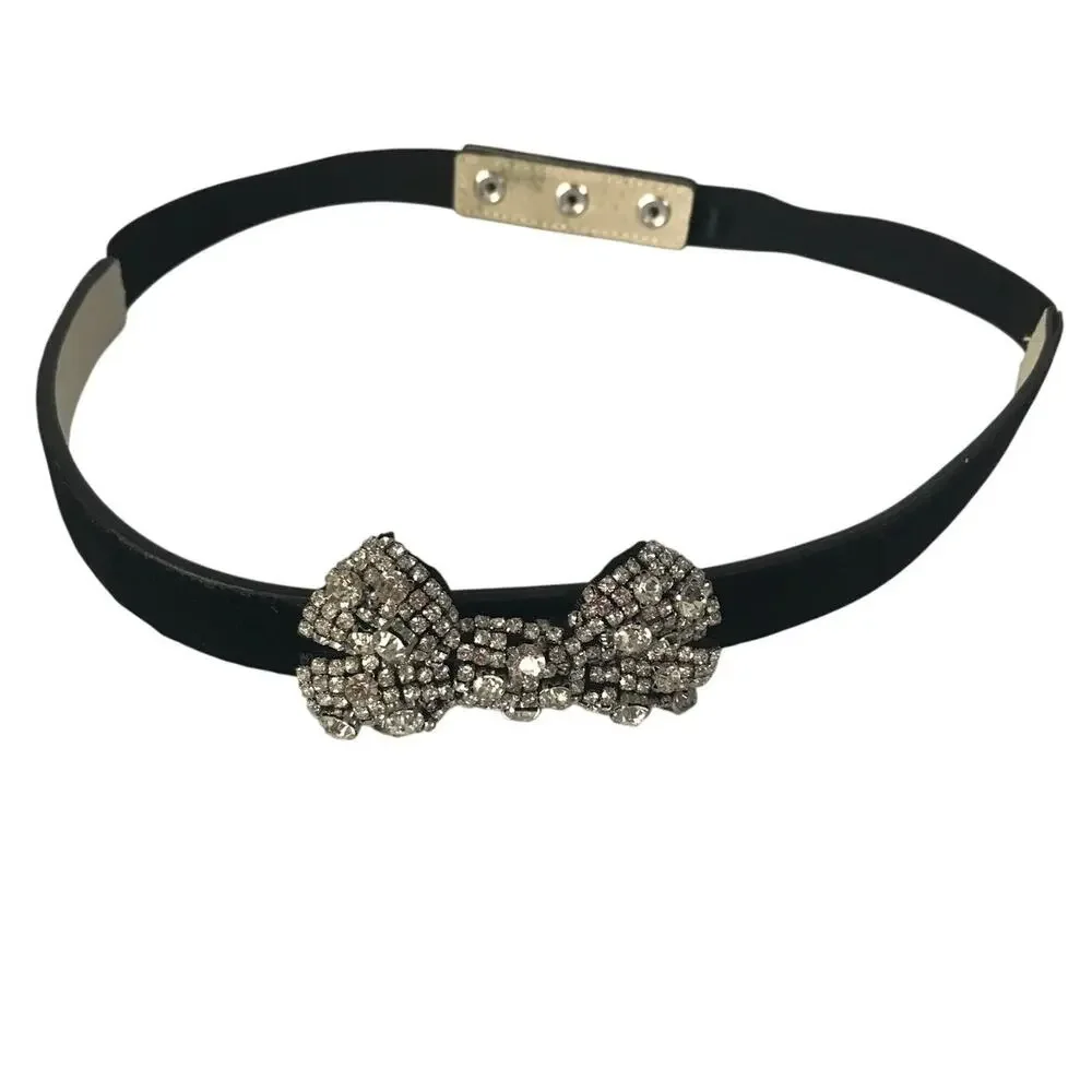 White House Black Market Belt Rhinestone Velvet Glamour Romantic Adjustable